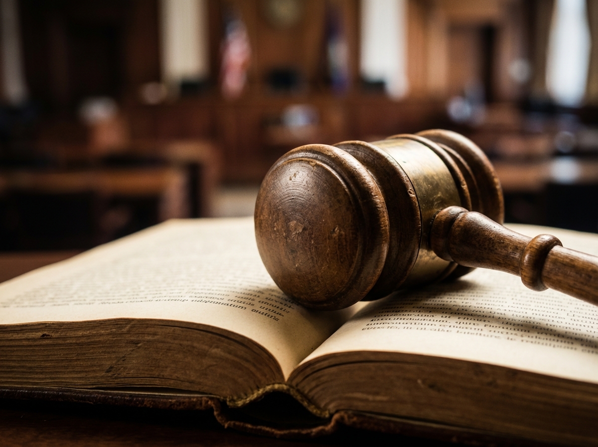 裁判例を象徴するガベルと法律書の写真